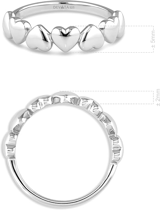 DEVATA Gold or Rhodium Plated Sterling Silver 925 – Eternity, Band Ring for Women – Heart, Knot, Clover, Infinity, Mariner, Cable, Curb, Cuban, Figaro, Daisy, Rope, Ribbed, Dome