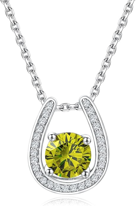 925 Sterling Silver Horseshoe Necklace for Women Round Gemstone Birthstone Necklace Sapphire/Emerald/Ruby/CZ Horse Shoe Pendant Necklaces Jewelry Gift