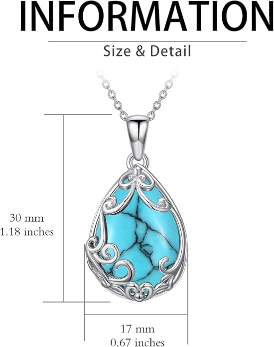 HPQQ Teardrop Necklace 925 Sterling Silver Filigree Gemstone Pendant Necklace Fine Jewelry Birthday Mother's Day Gifts for Women Her Mom
