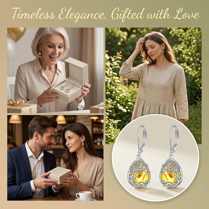 Teardrop Tree of Life/Filigree Earrings for Women Dangle Leverback Earrings Jewelry Gift Anniversary For Her