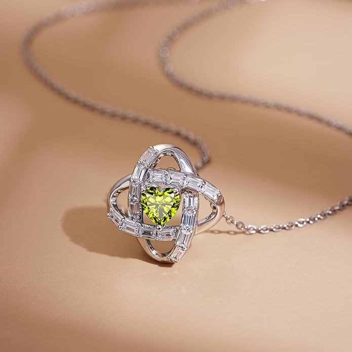 Birthstone Necklace for Women, S925 Sterling Silver Jewelry Gifts, White Gold Plated Love Knot Pendant, Anniversary Birthday Vanlentine Day's Gifts for Grandma, Wife, Mom and Sister