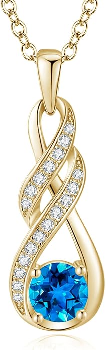 Birthstone Necklaces for Women 925 Sterling Silver Infinity Pendant Created Gemstone Jewelry for Her, 16"+2"