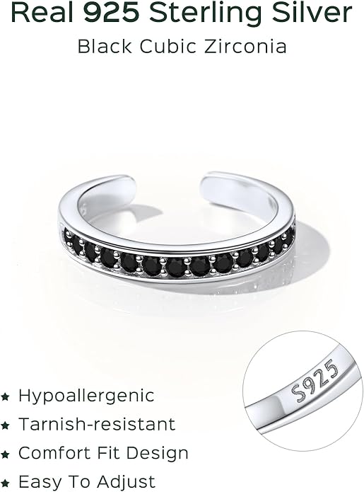 ChicSilver Toe Rings for Women 925 Sterling Silver Toe Ring Hypoallergenic Adjustable Open Rings for Women Summer Jewelry