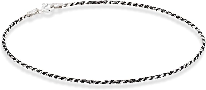 Miabella 925 Sterling Silver Solid 1.5mm Diamond-Cut Braided Rope Chain Anklet Ankle Bracelet for Women, Made in Italy