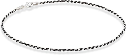 Miabella 925 Sterling Silver Solid 1.5mm Diamond-Cut Braided Rope Chain Anklet Ankle Bracelet for Women, Made in Italy