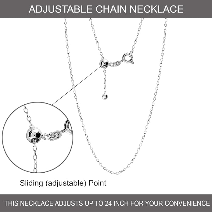 LeCalla 925 Sterling Silver Italian Jewelry Adjustable Chain Necklace, Sliding Bolo Chain Necklace for Women Slider Chain 14 to 24 Inch.