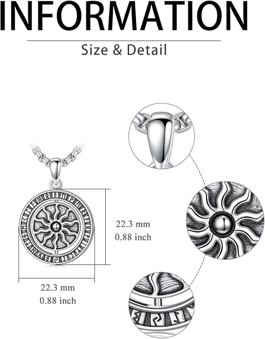 Viking Necklace for Men Women 925 Sterling Silver Norse Jewelry Fathers Mothers Day Anniversary Birthday Gifts for Mom Dad Husband Brother (with Gift Box)