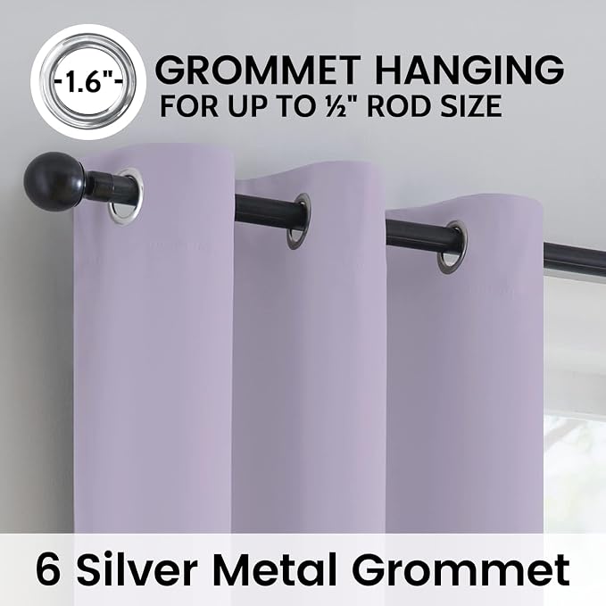SimpleHome Lilac 100% Blackout Curtains Room Darkening Living Room 63 Inch | Curtains for Bedroom,Thermal Insulated Grommet Window Drapes,Curtains for Living Room with Black Back,38 x 63 Inch,2 Panels
