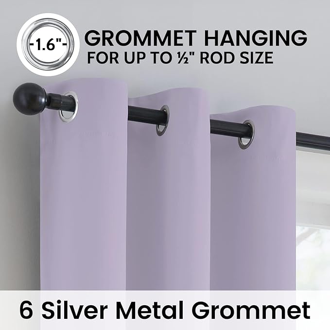 SimpleHome Lilac 100% Blackout Curtains Room Darkening Living Room 72 Inch | Curtains for Bedroom,Thermal Insulated Grommet Window Drapes,Curtains for Living Room with Black Back,38 x 72 Inch,2 Panels