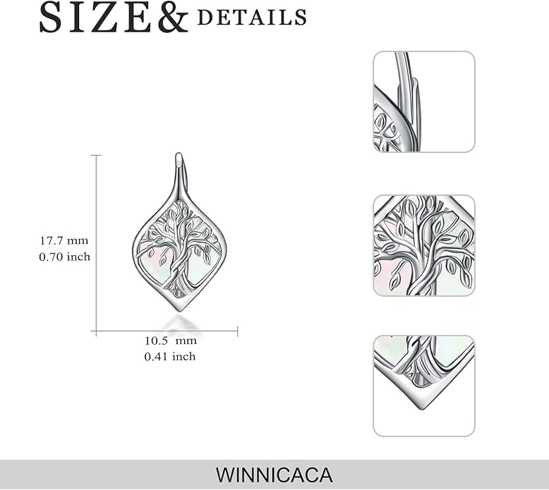 WINNICACA Leverback Earrings for Women 925 Sterling Silver Tree of Life Earrings Dangle Drop Turquoise Moonstone Moss Agate Heart Jewelry Gifts for Women Her Wife Anniversary Birthday Gifts