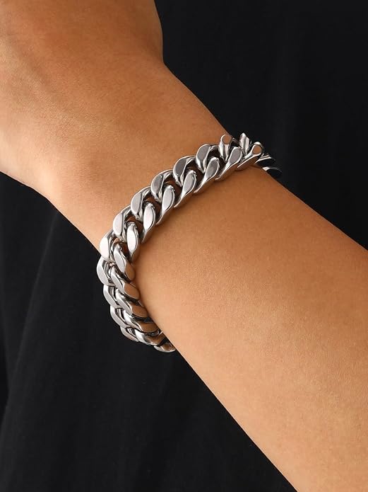 U7 Cuban Link Bracelets for Men Stainless Steel Wrist Bracelet Silver Black Gold Cuban Hand Chain Bracelet for Mens Women, 5/7/9/12mm Width, 7.5/8.3/9 Inch Length Classic Jewelry with Box Packed
