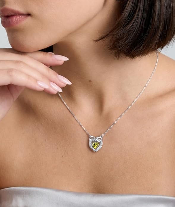 Trendy Dainty Infinity Birthstone Necklace, Dancing Heart 18K White Gold Plated 925 Sterling Silver Heart Necklace, Romantic Love Jewelry Graduation Gifts for Women Her