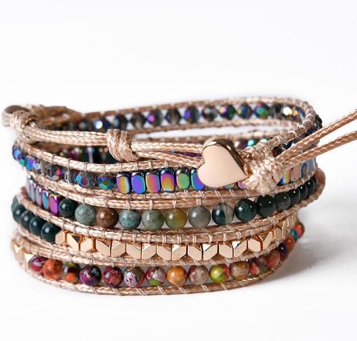 YGLINE Natural Stone Bracelet 3 Wraps Bracelet Handmade Boho Bracelet for Women Bracelet