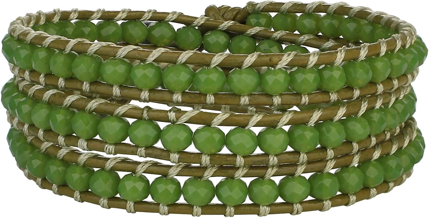 KELITCH Turquoise Beads Bracelets Leather 3 Wrap Bracelet Handmade Women Heart Jewelry