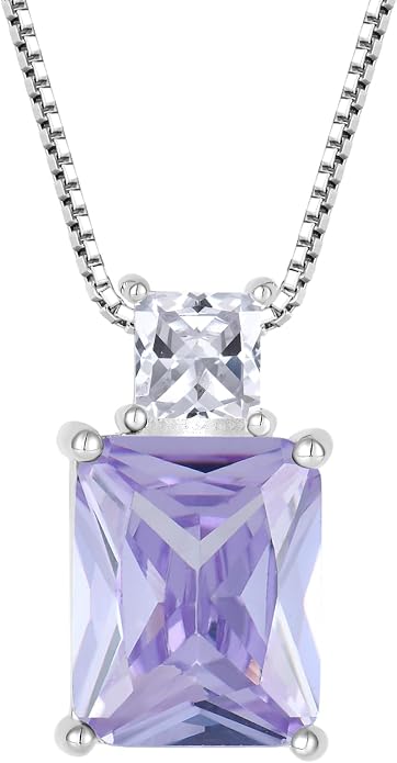STARCHENIE Princess/Emerald Cut Birthstone Pendant Necklace for Women 925 Sterling Silver Birthday Anniversary Jewelry Gifts