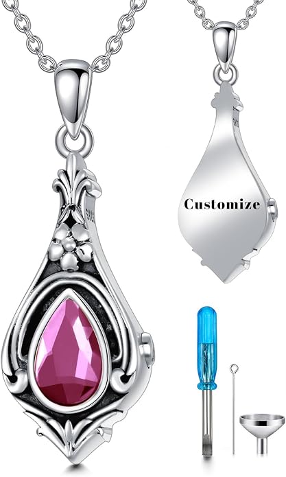Seiyang Urn Necklace for Ashes 925 Sterling Silver with Birthstone Cremation Jewelry Keepsake Ashes Pendant Necklace Memorial Jewelry for Women Loved One