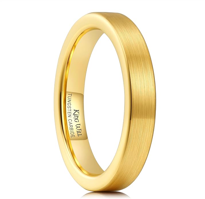 King Will Basic Gold/Rose Gold/Brown Plated Tungsten Wedding Band for Men/Women, 2mm/4mm/6mm/8mm/10mm/12mm Width Band Rings, Pipe Cut Matte Brushed Finish Cigar Band Ring Comfort Fit