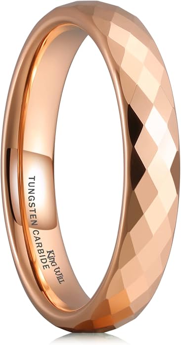 King Will Tungsten Carbide Wedding Ring for Men Women Promise Ring for Couple 2mm/4mm/6mm Black/Silver/Gold/Rose Gold Multi-faceted Shining Luster High Polished Wedding Band Comfort Fit