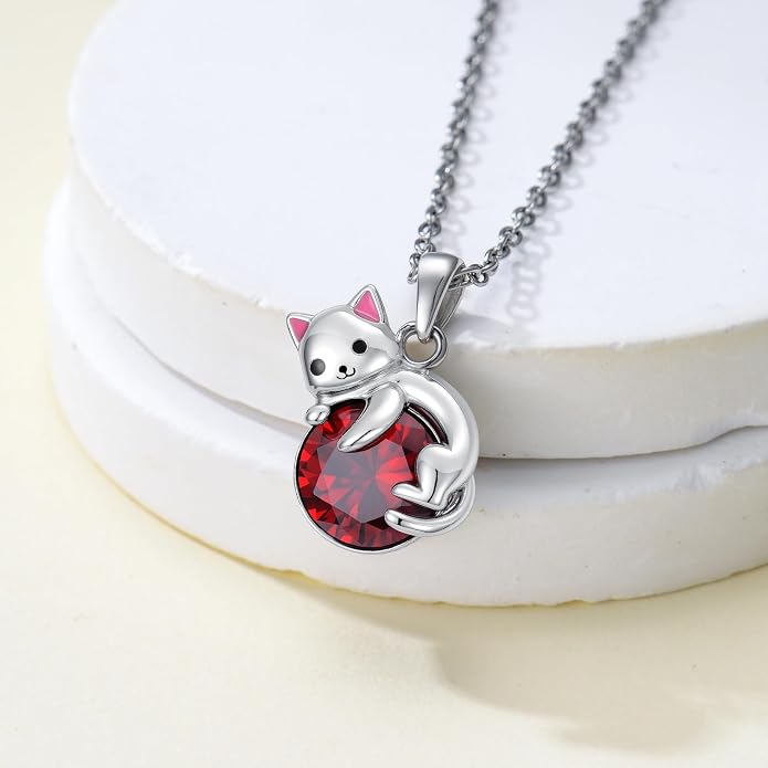 PELOVNY Teddy Bear Necklace for Women 925 Sterling Silver Bear/Highland Cow/Fox/Cat/Axolotl Birthstone Necklace Christmas Birthday Jewelry Gifts for Mom Daughter Wife Sister