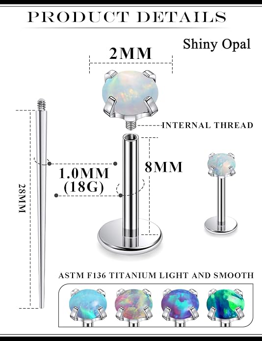 20G 18G 16G Astm F136 Titanium Internal Thread Flat Back Earrings Nose Studs Tragus Helix Conch Cartilage Lobe Earrings Medusa Labret Snake Bite Monroe Lip Ring Piercing Jewelry For Women Men