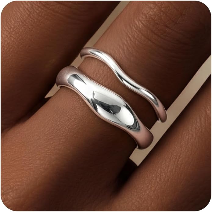 Gold Rings for Women Men Non Tarnish, Waterproof Chunky 14K Gold Plated Dainty Stackable Rings Trendy Statement Pinky Thumb Rings Engagement Eternity Wedding Band Ring Stacking Gold Jewelry Size 3 4 5 6 7 8 9 10 11