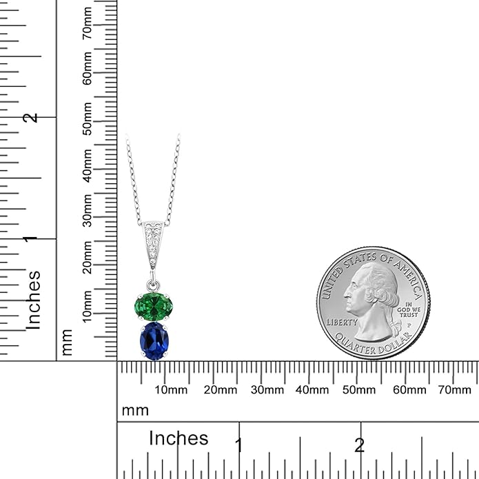 Gem Stone King 2-Stone Gemstone Birthstone Pendant Necklace for Women in 925 Sterling Silver | Oval 8x6MM | 18 Inch Silver Chain | Fine Jewelry for Her Mom Wife