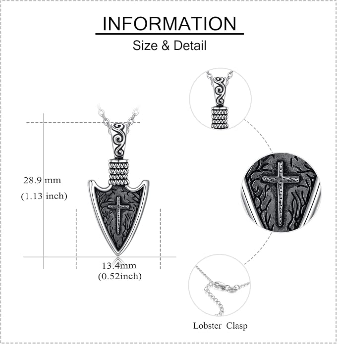 YAFEINI Arrowhead Necklace Sterling Silver Norse Viking Arrow Pendant Amulet Necklace Birthday Jewelry Gifts for Men
