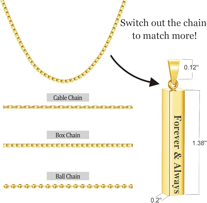 Personalized 3D Vertical Bar Necklace, Custom Necklace Engraved with Any Name Pendant Jewelry Mothers Day Gift