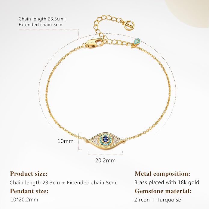 Cicy Bell Womens Evil Eye Anklet 18k Gold Plated Brass Zirconia Trendy Adjustable Dainty Round Vacation Ankle Bracelets Jewelry Gifts