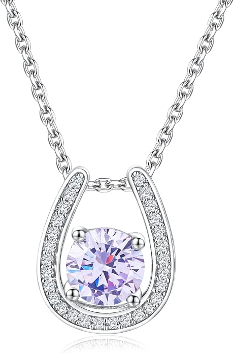 925 Sterling Silver Horseshoe Necklace for Women Round Gemstone Birthstone Necklace Sapphire/Emerald/Ruby/CZ Horse Shoe Pendant Necklaces Jewelry Gift