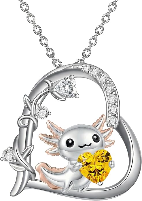 PELOVNY Teddy Bear Necklace for Women 925 Sterling Silver Bear/Highland Cow/Fox/Cat/Axolotl Birthstone Necklace Christmas Birthday Jewelry Gifts for Mom Daughter Wife Sister