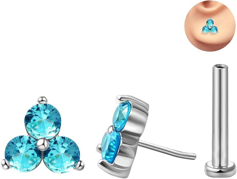 FANSING Cartilage Earring Tragus Stud Trio CZ Stone Flat Back Earring for Helix Conch Threadless Push Pin Labret Stud
