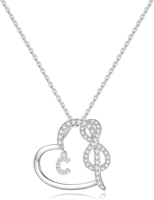 Infinity Heart Necklaces for Women, S925 Sterling Silver Initial Necklace Womens Jewelry Mothers Day Gifts Girls Valentines Gifts for Her Christmas Birthday Gifts for Women Mom Wife Girlfriend