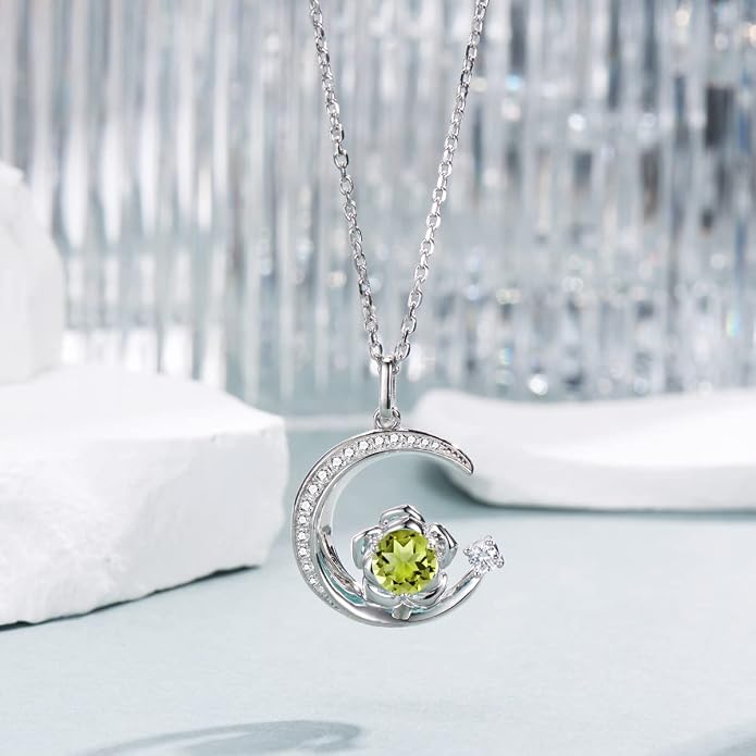 Birthstone Necklace for Women Sterling Silver Moon Pendant Necklaces Anniversary Birthday Fine Jewelry Gifts for Her Women Mother, Adjustable Chain