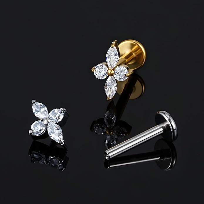 FINE4U 1PC ASTM F136 Titanium 16G Flatback Stud for Tragus, Helix, Conch 6mm 8mm - Screw on Cartilage Earring Piercing Jewelry