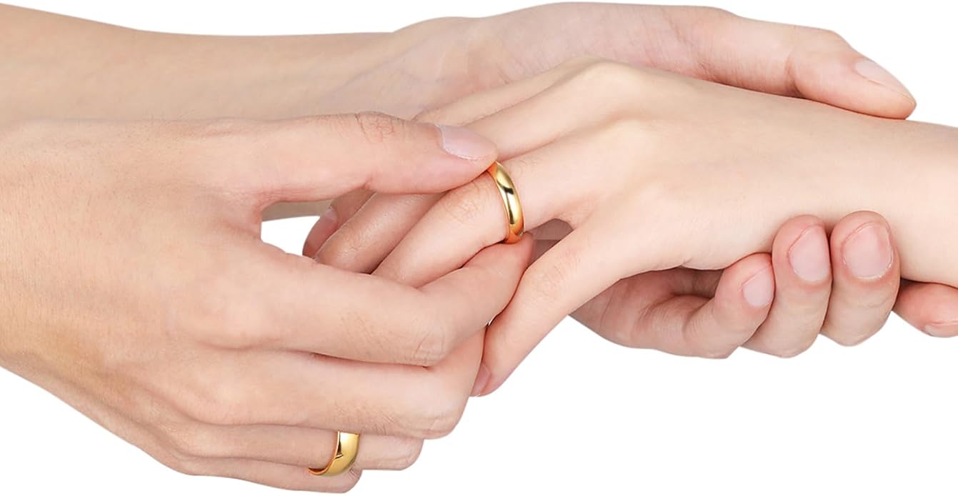 TIGRADE Titanium Ring 2mm 4mm 6mm 8mm 18k Gold Plated Wedding Band in Comfort Fit Dome Polished for Men Women Size 3-14
