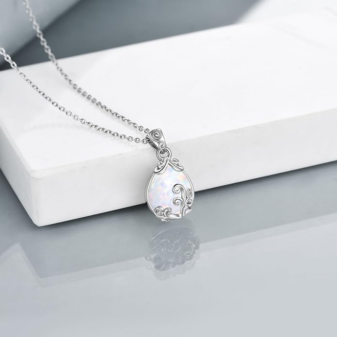 POPLYKE Sterling Silver Gemstone Teardrop Pendant Necklace Crystal Jewelry for Women