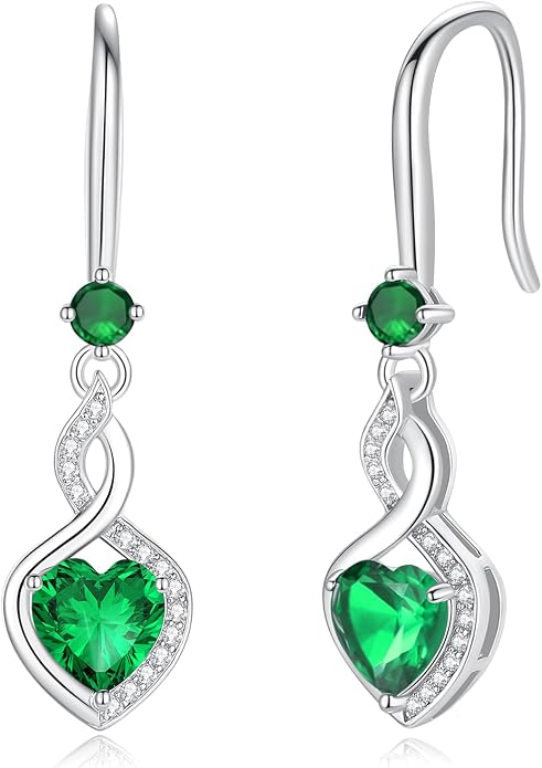 FANCIME Heart Infinity Dangle Drop Earrings 925 Sterling Silver Heart Gemstone Birthstone Earring