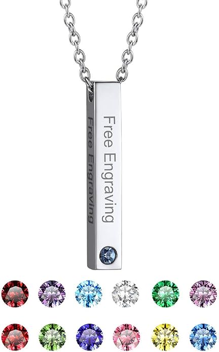 GOLDCHIC JEWELRY Personalized Birthstone Name Necklaces for Men Women, Engraved Family Names Necklace with Birthstone Vertical Bar Necklace, Pendant for Husband/Father/Grandma/Wife Birthday Gifts