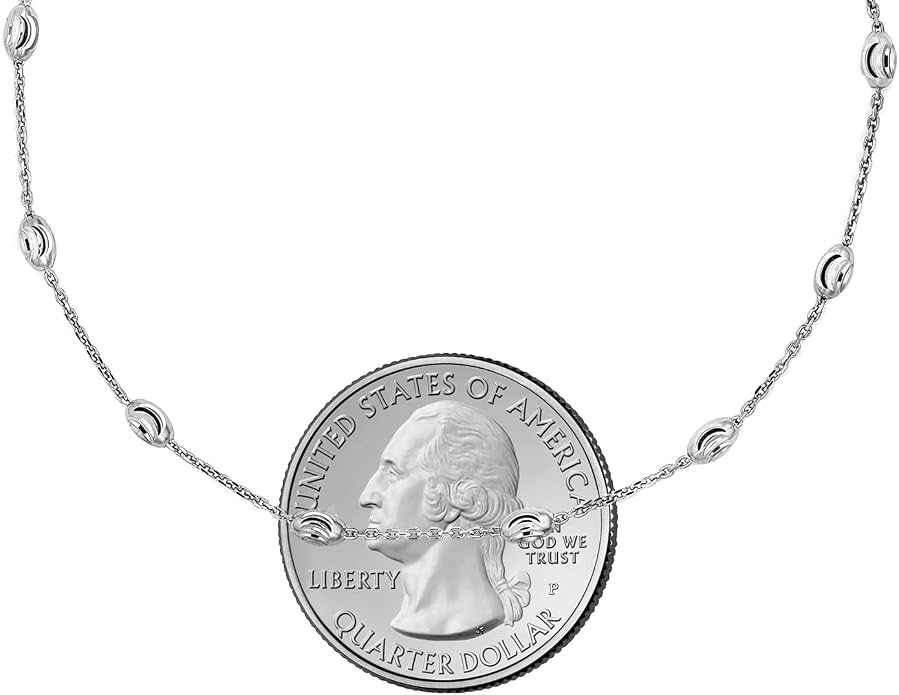 Savlano 18K Gold Plated Over 925 Sterling Silver Station Oval Moon Bead Anklet Chain For Women. Silver, Gold, Rose Gold - Made in Italy Comes With a Gift Box