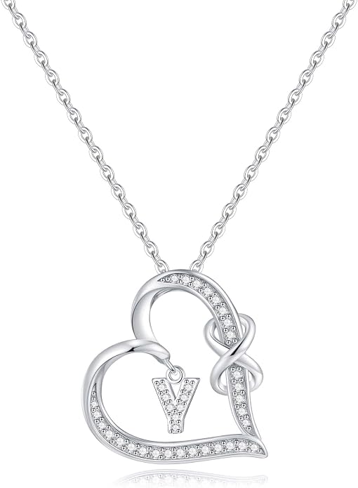Infinity Heart Necklaces for Women, S925 Sterling Silver Initial Necklace Womens Jewelry Mothers Day Gifts Girls Valentines Gifts for Her Christmas Birthday Gifts for Women Mom Wife Girlfriend