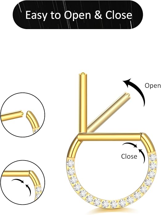 Oveta Titanium D Shaped Nipple Rings 14G for Nipple Piercing Jewelry Higned Segment Clicker Ring Hoops 11mm 12mm 14mm for Women Men, Silver Gold Black, 2PCS