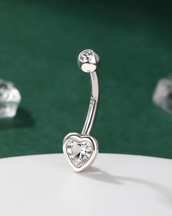 COCHARM 14K Gold Plated 925 Sterling Silver Belly Button Ring - Dainty Heart Navel Piercing Jewelry for Women