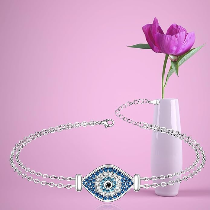 Fenthring Evil Eye Anklet Sterling Silver Protection Turkish Blue Eyes Ankle Bracelets Anklets for Women Chain Jewelry