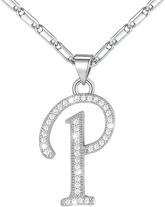 U7 Initial Necklace for Women, Gold/Platinum Plated CZ Crystal Letter A-Z Pendant Necklace, Shiny 20 Inch Name Chain Dainty Personalized Jewelry for Men Mom Wife Friend
