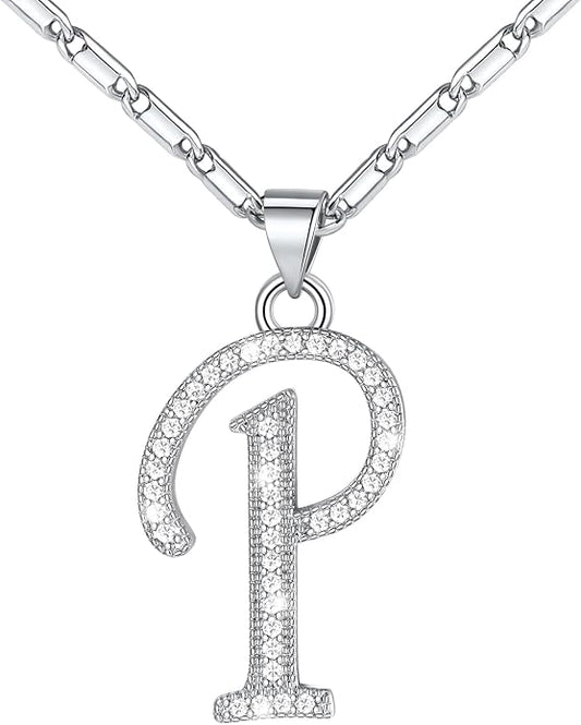 U7 Initial Necklace for Women, Gold/Platinum Plated CZ Crystal Letter A-Z Pendant Necklace, Shiny 20 Inch Name Chain Dainty Personalized Jewelry for Men Mom Wife Friend