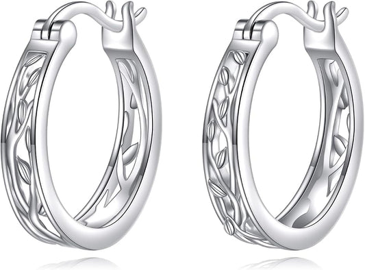 Sterling Silver Hoop Earrings Small Hoop Sun/Leaf/Triangle Huggie Earrings for Women Hypoallergenic