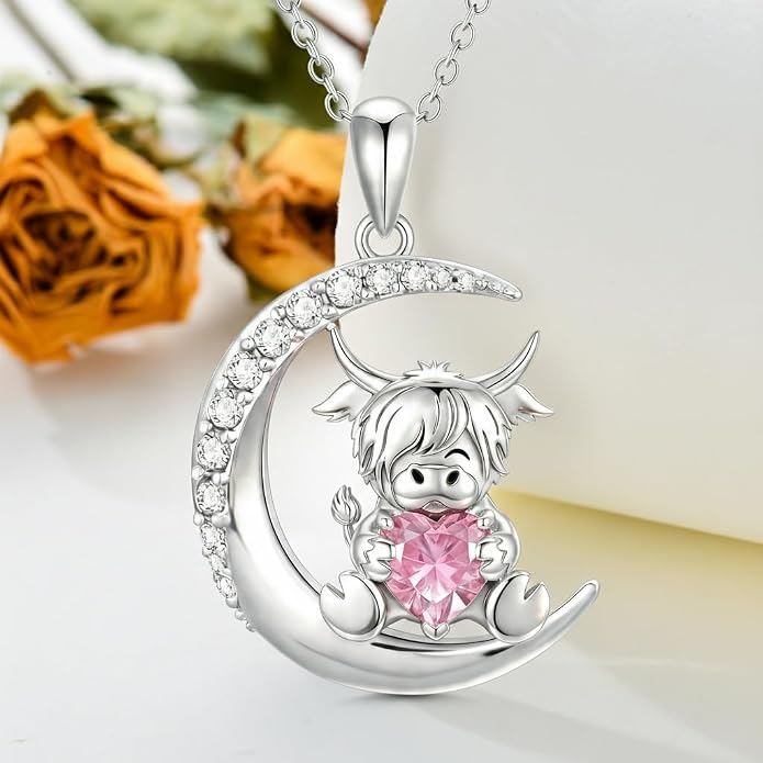 PROESS Animal Birthstone Necklace 925 Sterling Silver Otter/Axolotl/Hippo/Elephant/Dachshund/Monkey/Red Panda Pendant Necklace Animal Birthstone Jewelry Gifts for Women