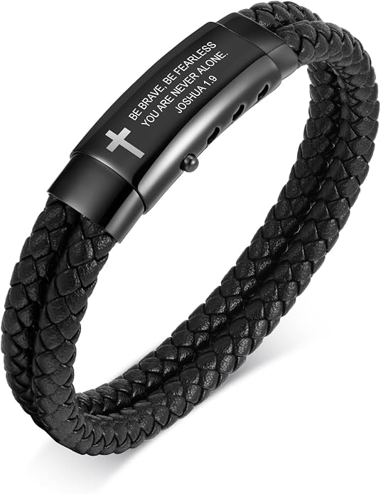 VNOX Men's Inspirational Mantra Engarved Handmade Braided Leather Adjustable Cuff Bangle Bracelet Encouragement Motivational Gift for Men