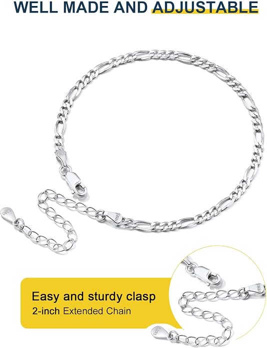 ChainsPro Resizable Anklet Chain for Women Men, Figaro/Wheat/Twist Rope/Cuban Foot Bracelet-Strong with Good Clasp-18K Gold Plated(Send Gift Box)